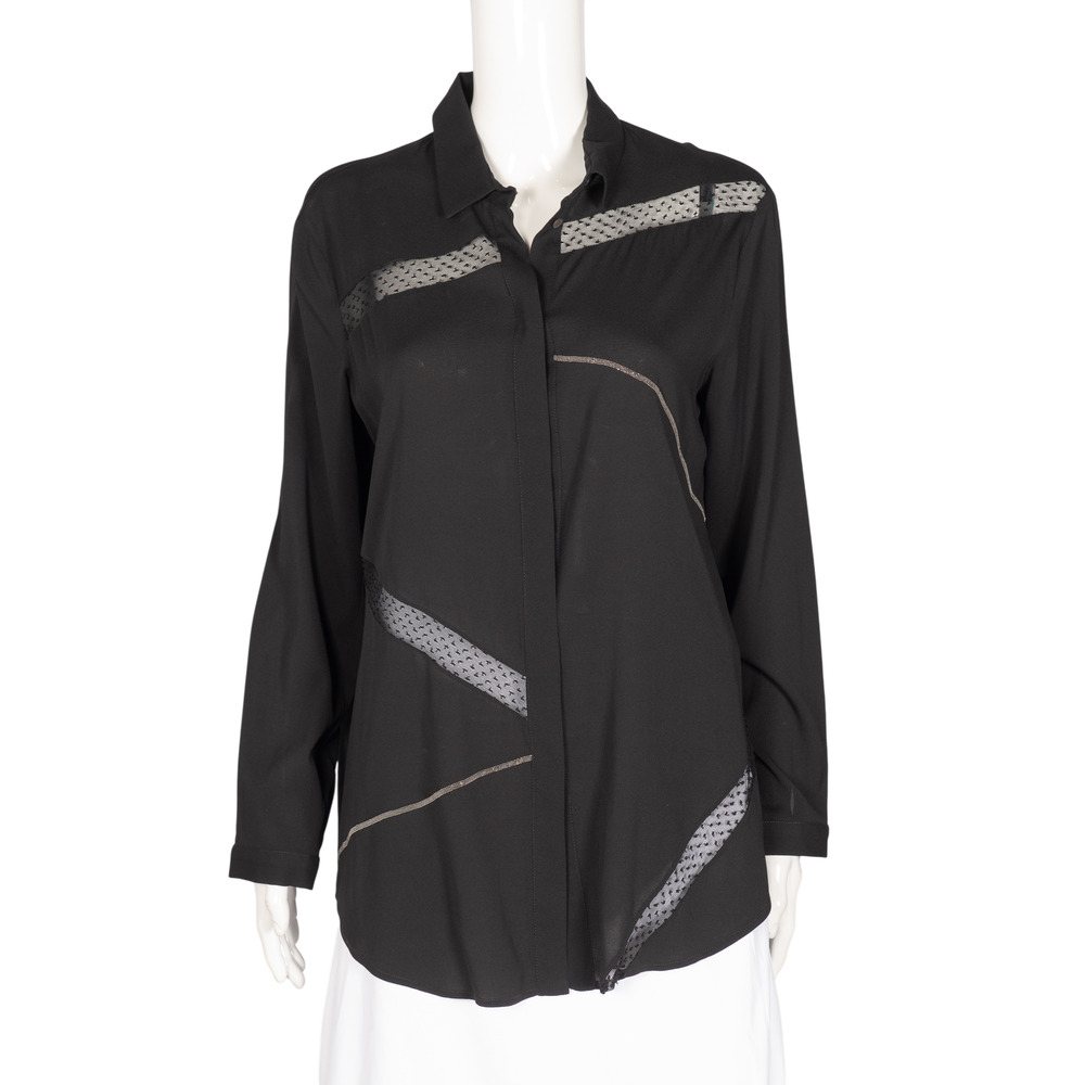 FABIANA FILIPPI Black Silk Lace Embellished Button-Up Blouse Size L